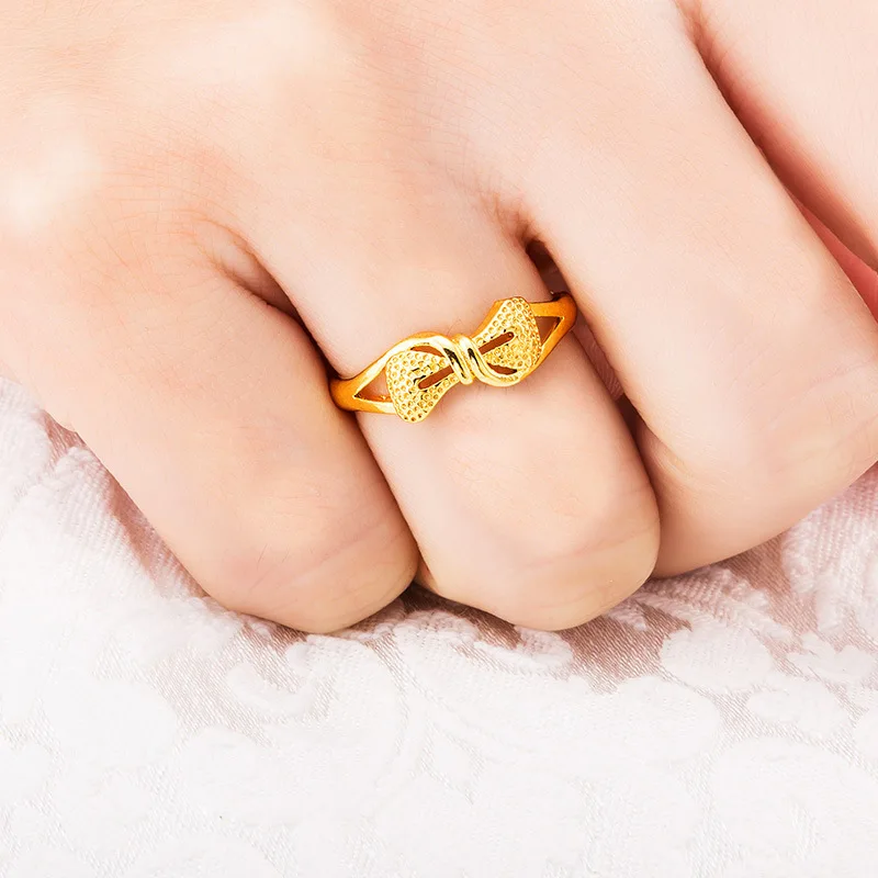 OMHXFC Wholesale European Fashion Woman Girl Party Birthday Wedding Gift Flower Bowknot Feather Heart 18KT Real Gold Ring RI45 | Украшения
