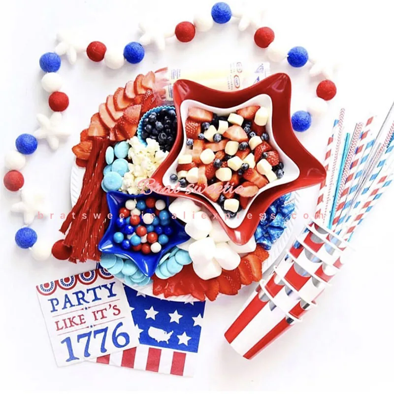 США День Независимости красные бумажные тарелки в полоску чашки июля четвертое