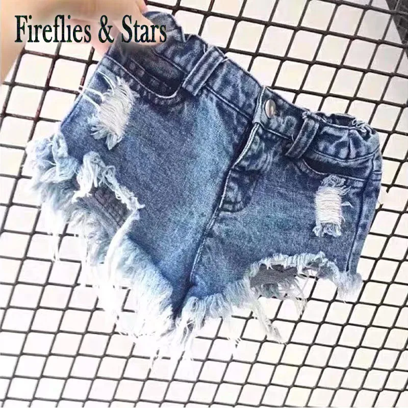 Джинсовые шорты для девочек 2-7 лет рваные штаны из денима с карманами и бахромой