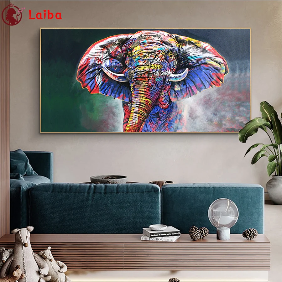 

Full square round diamond painting Abstract animal art, painted elephant diamond embroidery 5D rhinestone mosaic diamond
