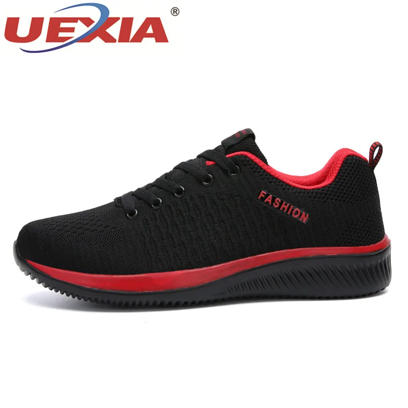 black red 9088 UEXIA/кроссовки; Повседневная обувь; Мужская прогулочная Обувь На Шнуровке; сезон весна-осень; модная дышащая удобная мужская обувь; zapatos hombre - Цвет: black red 9088
