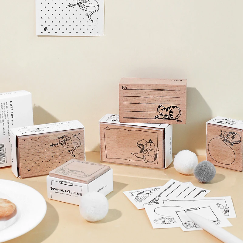 Винтаж журнал печать Кот DIY Деревянные и резиновые штампы для скрапбукинга