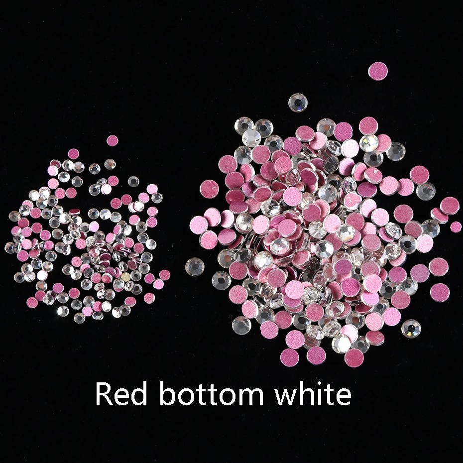 White Red Base 1440 шт Сияющие смешанные размеры Diamonds бриллианты для ногтей 3D Хрустальная с плоской стороной художественное украшение Белое золото AB дизайн ногтя маникюрные LY1049 - Цвет: White Red Base