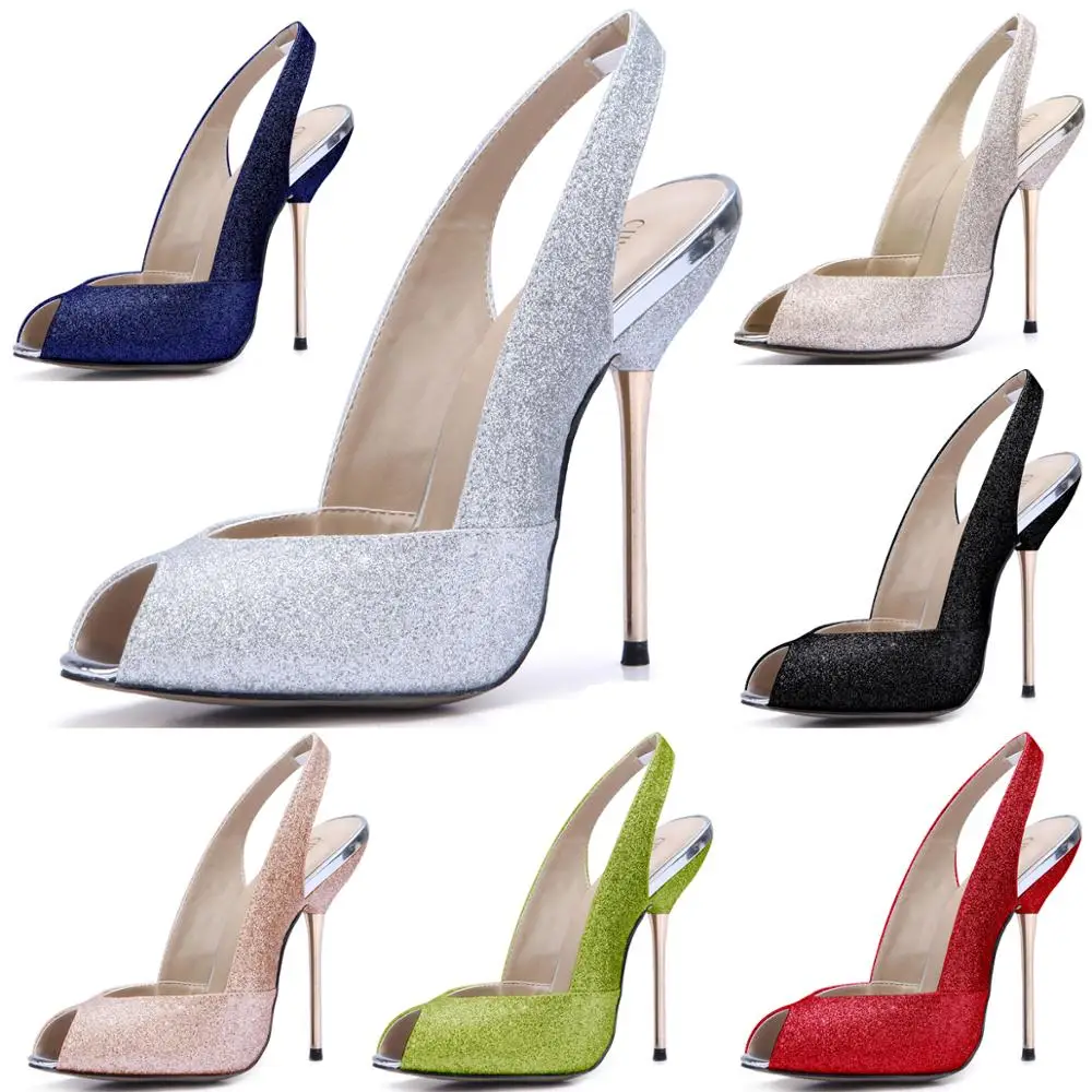 

CHMILE CHAU Glitter Sexy Women Bridal Pumps Peep Toe Stiletto Iron High Heel Slingback Lady Shoe Escarpins Talons Femmes 3845-g9