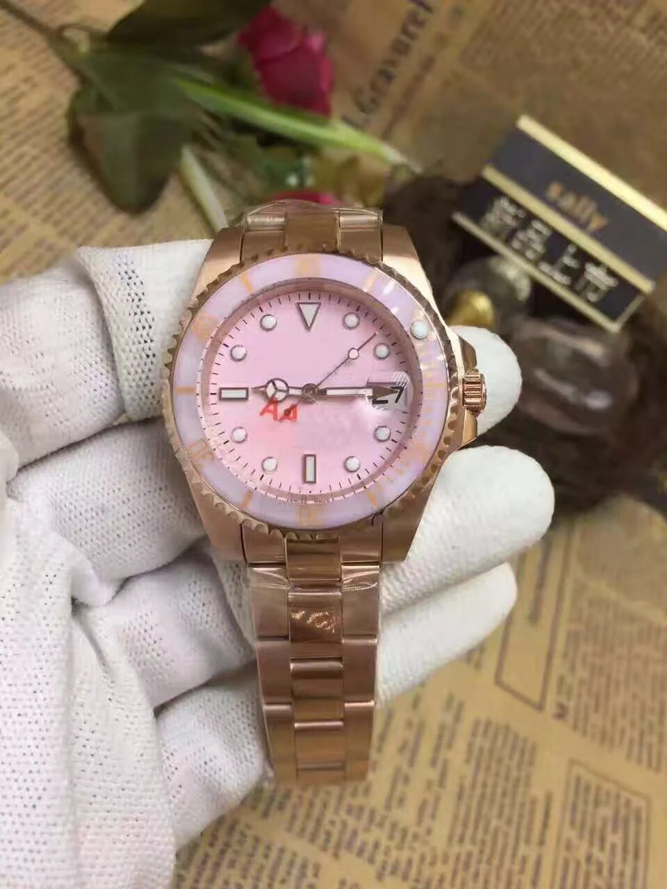 

2018 Classic New Women Automatic Mechanical Watches Rose Gold Pink Ceramic Bezel Stainless Steel Sapphire Glass Watch AAA+