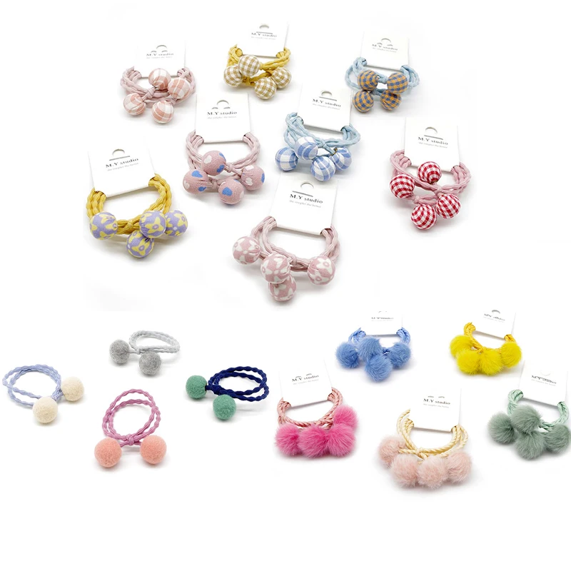 Тканевые пушистые бусины для девочек ручной работы 2 шт. эластичные ленты с узлом