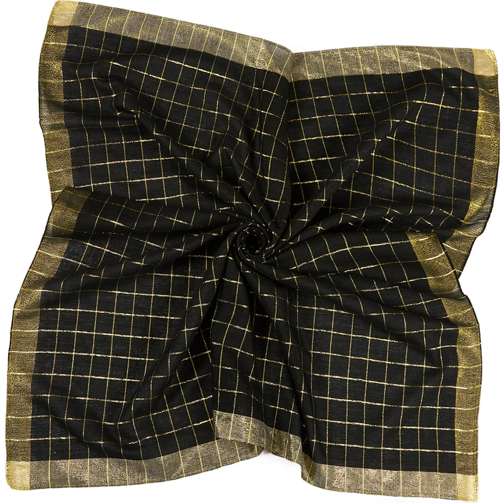 Квадратный платок на голову с золотистым люрексом проверенное покрытие для