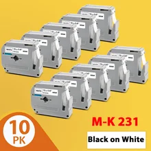 10PK Black on White M-K231 Labels For Brother MK 231 MK-231 Label Tape M Tape 12mm Labeling Tape For Brother P touch Label Maker