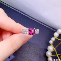 fine jewelry 925 sterling silver inset with natural gems womens popular noble square pyrope garnet adjustable ring support dete