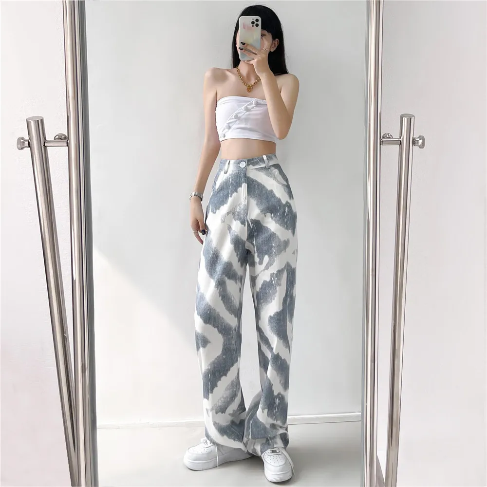 

Cool Hip Hop Funny Pants Fashion Girls Harajuku Baggy Jeans Loose Punk Tie Dyed Harajuku Japan Pants Summer Gothic Jeans Femme