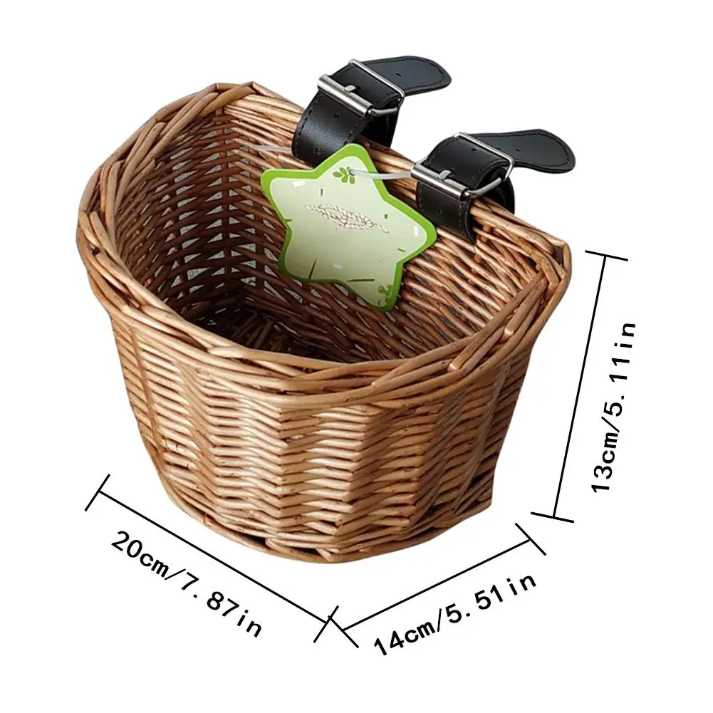 

New Style Vintage Wicker Kids Bike Bicycle Hand-made Front Basket Shopping Box High Quality Outdoor Sports Accessories Drop Ship