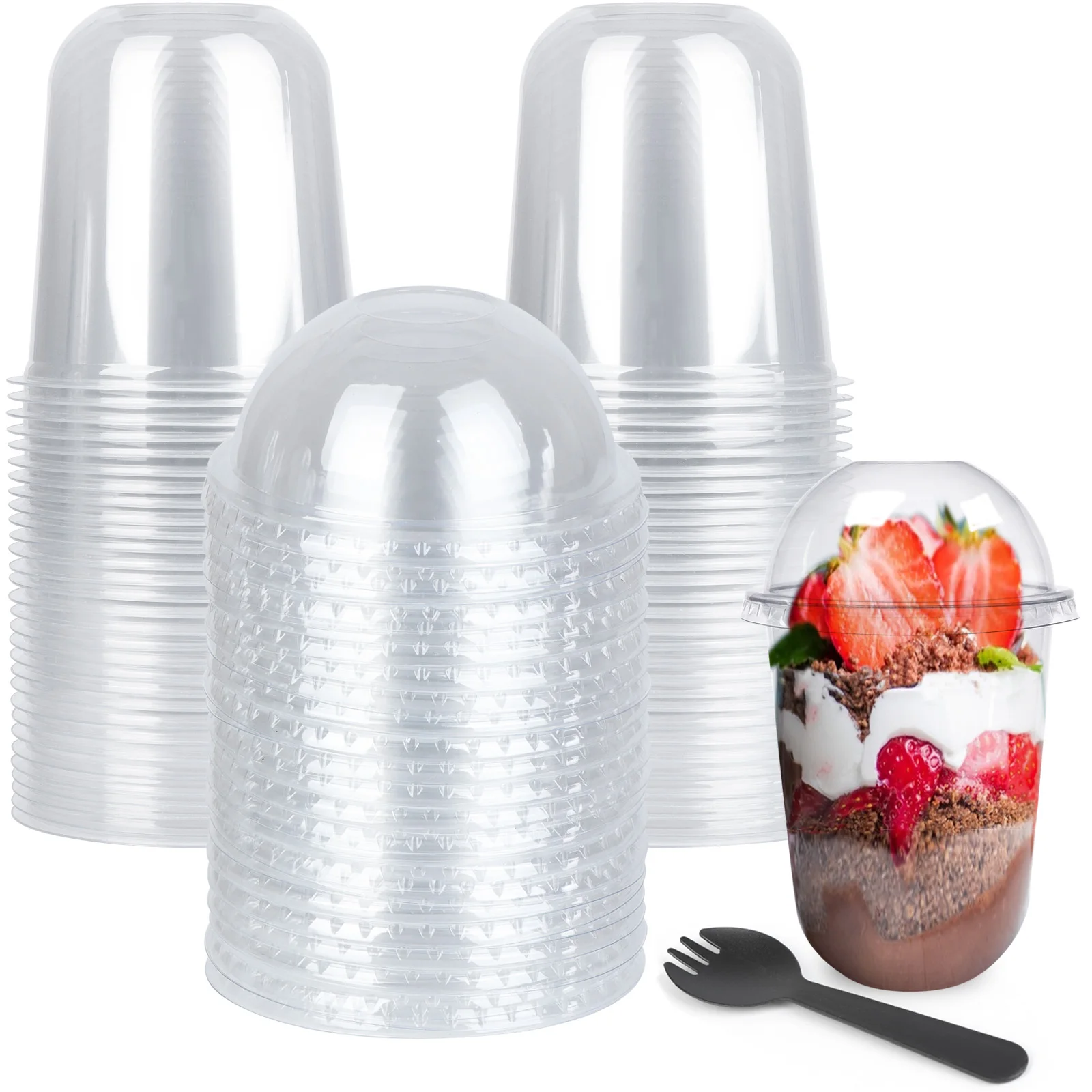 

New 17 OZ Clear Plastic Cups with No Hole Lids, 30 Pack Dessert Cups with 30 Pcs Sp
