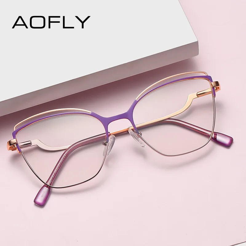 

AOFLY Women's Anti Blue Light Glasses Cat Eye Decorative Eyeglass Spring Hinged Metal Optical Eyewear Frame Computer Eyeglasses
