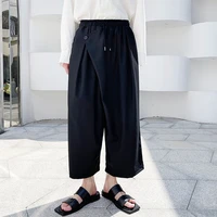 mens elastic waist japan harajuku streetwear loose casual black kimono skirts pants oversize menswear vintage trousers male