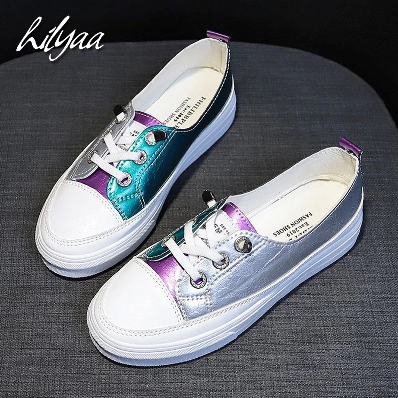 

Woman Spring Sneakers Platform Female PU Leather Discoloration Trend Vulcanized Shoes Breathable Trainers Casual Flat Sneakers