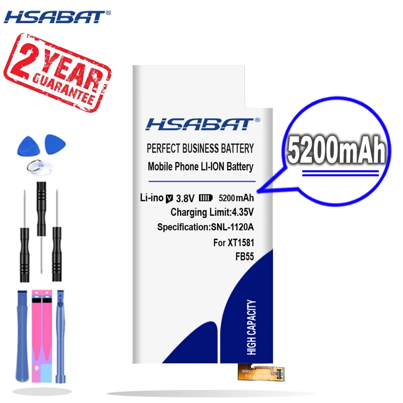Новое поступление [HSABAT] 5200 мАч Сменный аккумулятор для Motorola Moto FB55 XT1585