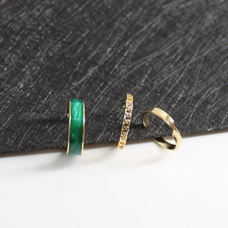 Новое поступление 3 предмета набор колец для мужчин и женщин Регулируемый Простой Зеленый Медный