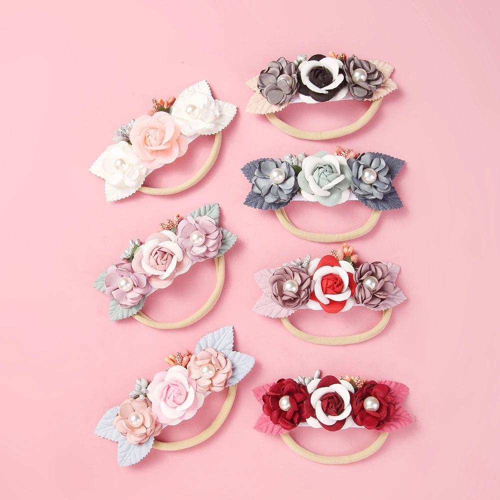 7 шт. повязка на голову с розовыми цветами для маленьких девочек нейлоновые