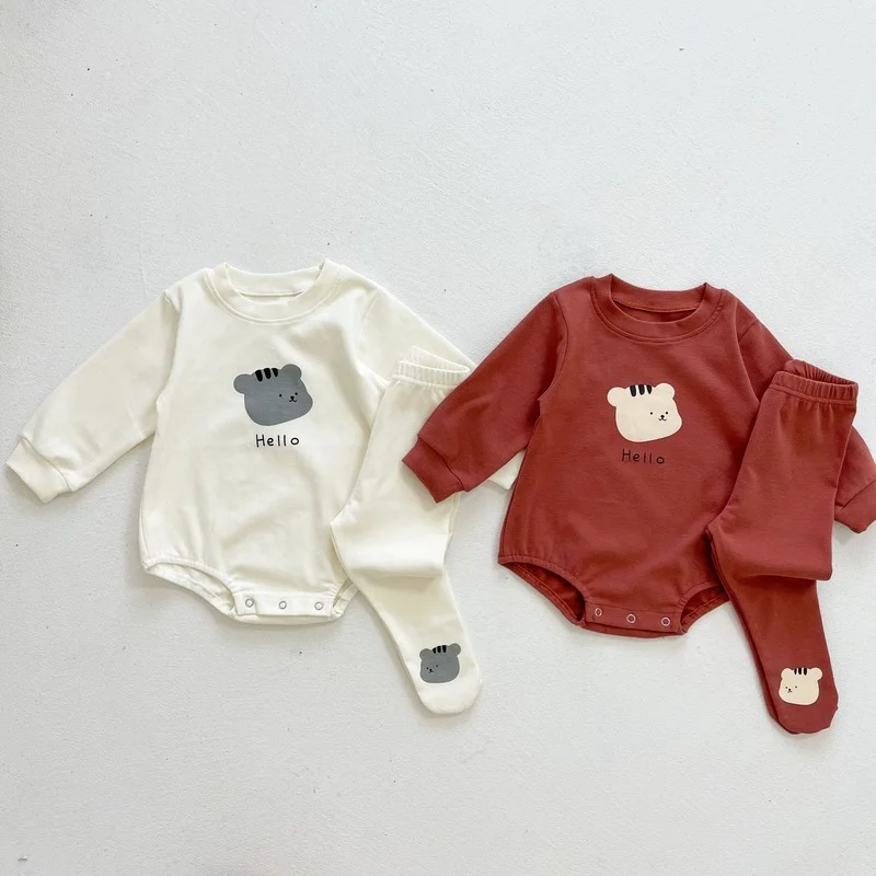 

Baby Onesie Set 2021 Autumn New Bear Print Baby Boy Romper Set Long Sleeve New Born Baby Girl Clothes Set