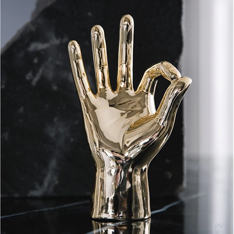Скандинавские Позолоченные фарфоровые статуэтки для жестов Современное
