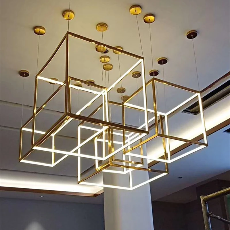 Lámpara colgante de oro moderno para interiores, candelabro cuadrado de candelabros de iluminación Led, decoración para sala de estar, vestíbulo