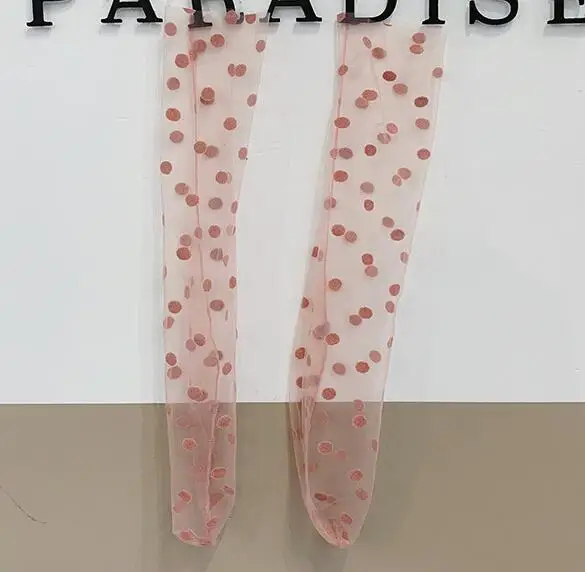 pink Корейские тюлевые носки в горошек Женские Прозрачные ультратонкие длинные носки женские шифоновые забавные носки уличная одежда по колено calcetines mujer - Цвет: pink