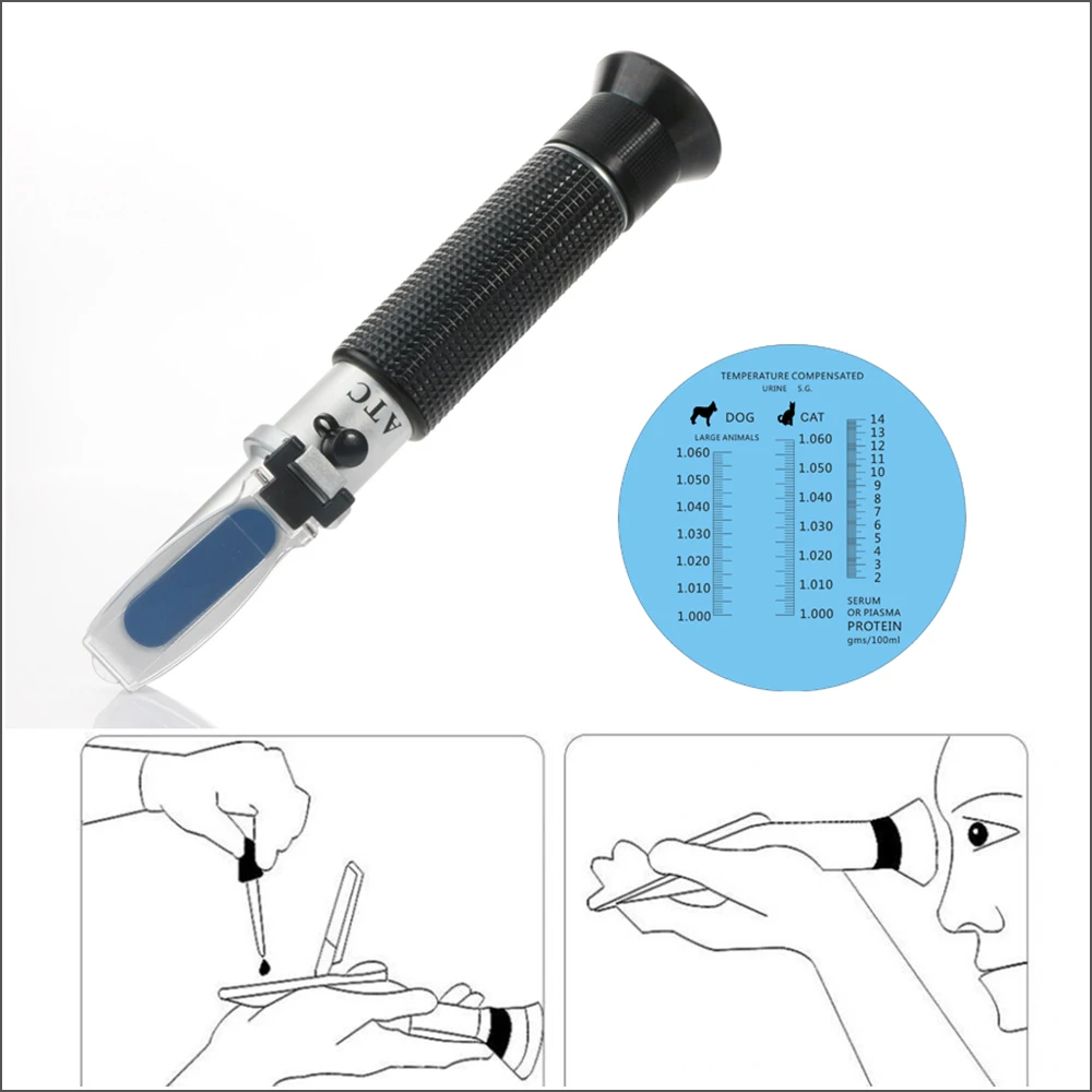 DZYTEK 3-in-1 Animal Clinical Refractometer Handheld Digital Urine Specific Gravity Serum Protein 1.000-1.060RI For Pet Dog Cat |