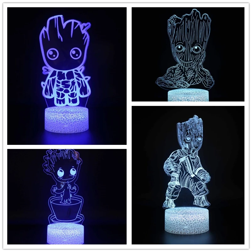 Marvel Avengers 3D Lamp Guardians of Galaxy Groot LED Illusion Night Light Anime Acrylic Table Bedroom Decoration Kid Gifts - купить по