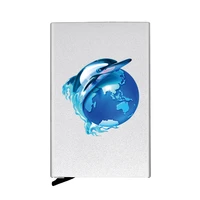 dolphin and earth design card fully automatic men anti metal credit card holder wallet women aluminum case gift