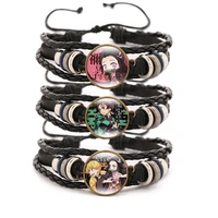 anime demon slayer kimetsu no yaiba bracelet cosplay accessorie kamado tanjirou leather bracelet bangle for women men jewelry