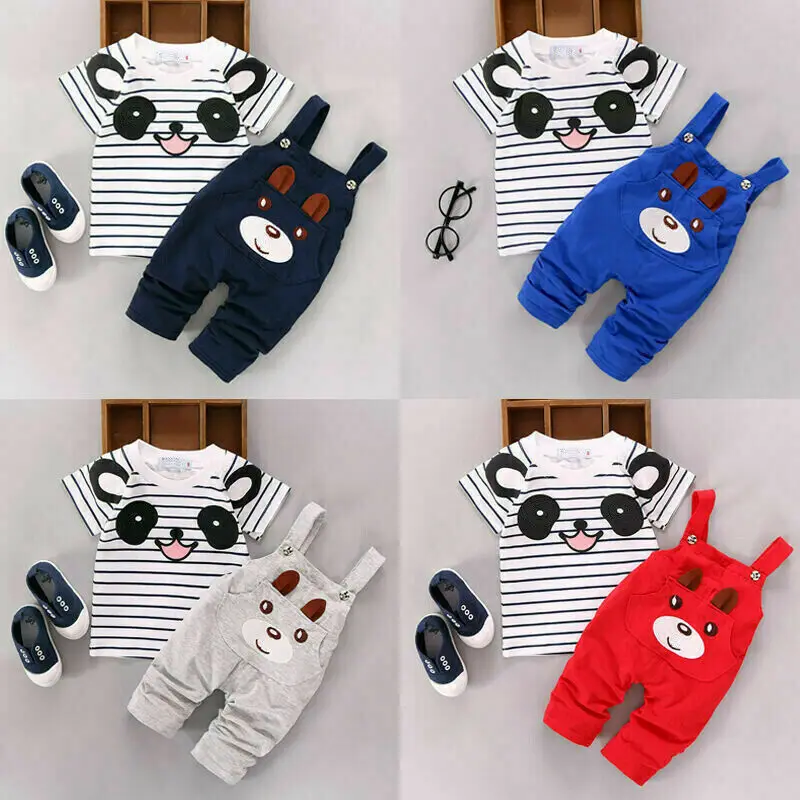 

Summer New 2021 Boy's Girls' Baby Girl Boy Newborn Rompers Clothes 100% Cotton Striped Short-sleeved Cartoon Children's 2PC Suit