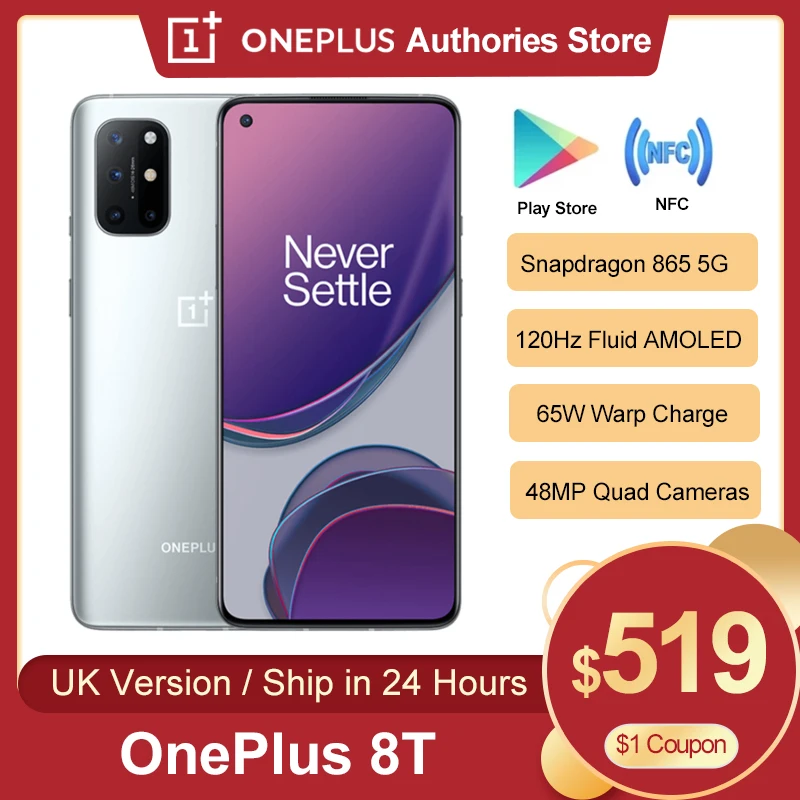 Британскую версию Oneplus 8 T 5G смартфон 120 Гц жидкости активно-матричные осид Дисплей