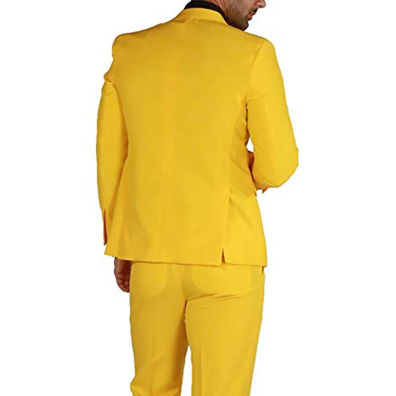 Мужской костюм из двух предметов желтый облегающий с двубортной юбкой пиджак и