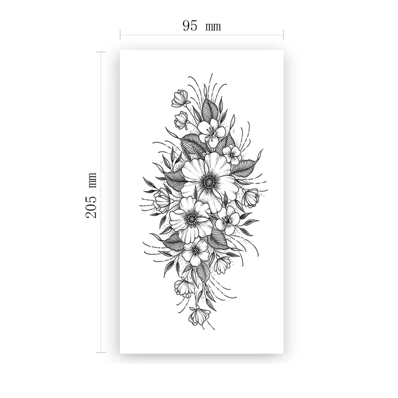 

Tattoo Sticker Women Black Flower Rose Peony Tatouage Temporaire Women Temporary Sleeve Tattoo Waterproof Sexy Body Art Fashion