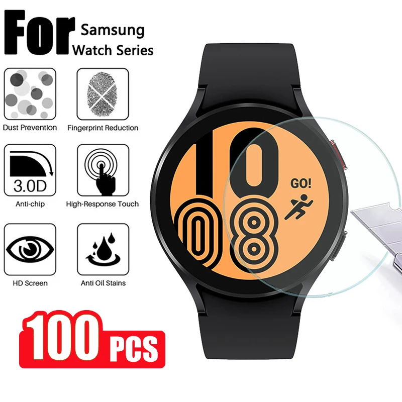 

100 шт. закаленное стекло для защиты экрана для Samsung Galaxy Watch 4 44 мм 40 мм/Gear S2 S3 S4 /Watch 4 Classic 46 мм 42 мм Защитная пленка для экрана