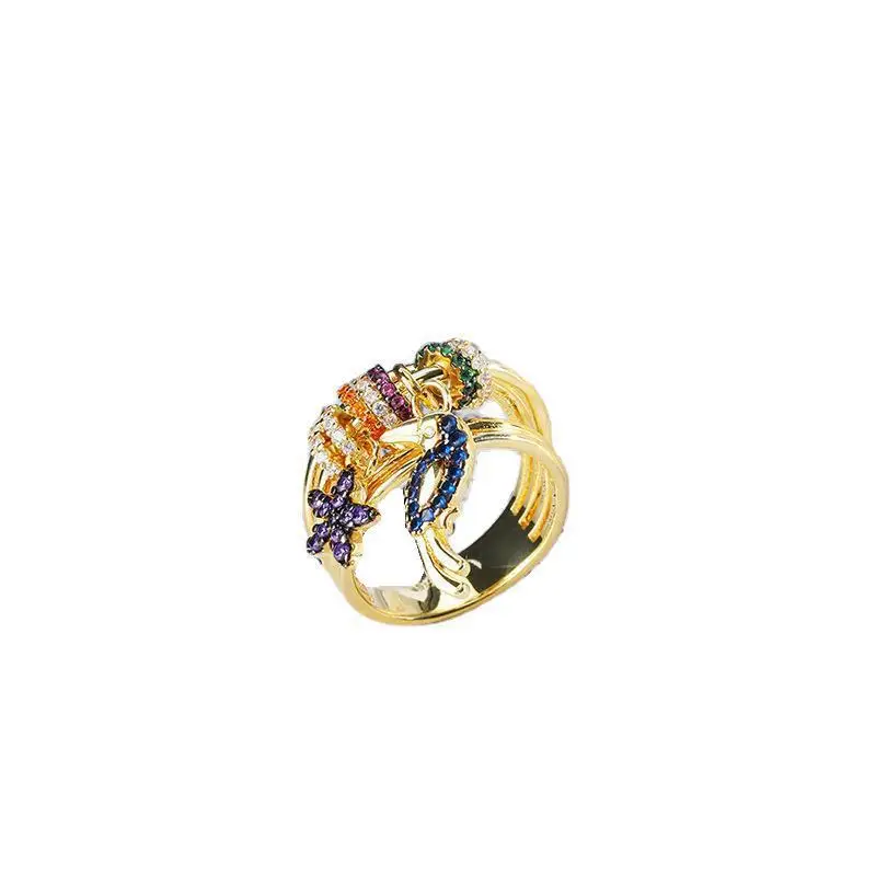 

New Flower Palm Tree Bigbeak Bird Rings Colorful Zirconia Multi Circle Parrot Index Ring Women Valentines Gifts Zk30