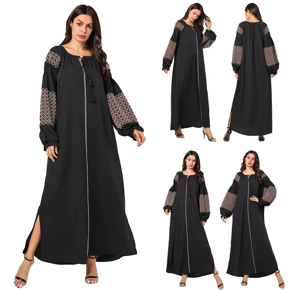 Вышивка мусульманские женские длинные макси платье рубашка abaya Дубай свободные