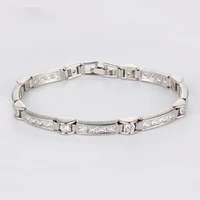 simple geometric round square cut crystal cz link chain bracelets bangles for women silver color diy jewelry gifts mujer