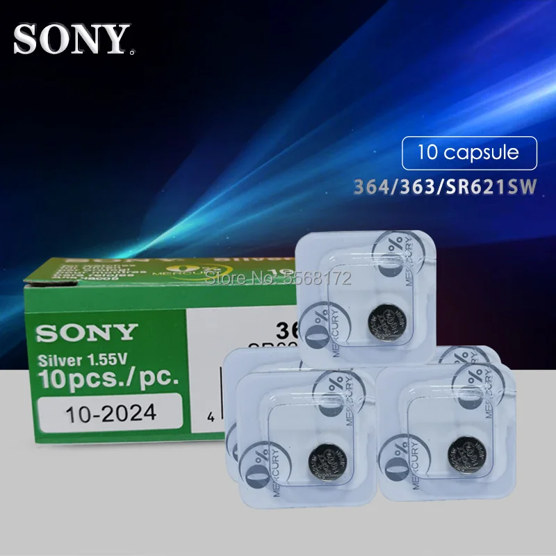 10 шт. для Sony Оригинал 1 55 V 364 SR621SW V364 SR60 SR621 AG1 Однослойная упаковка часов батарейный