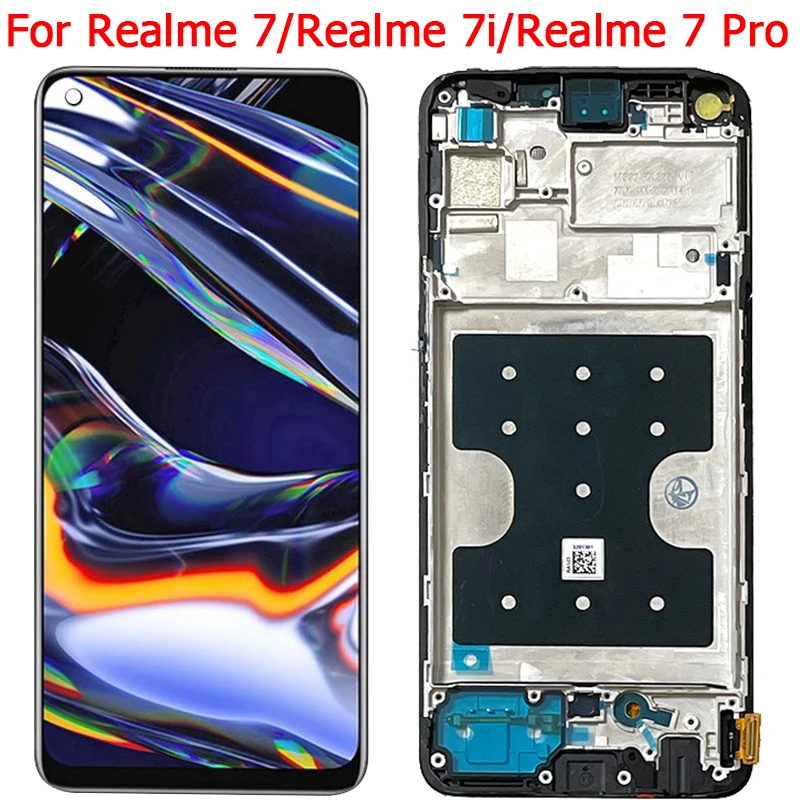 

Новинка, оригинальный ЖК-дисплей для Realme 7 Pro с рамкой, 6,5 дюйма, Realme 7, 4G, 5G 7i, RMX2170, RMX2111, RMX2193, запчасти для сенсорного ЖК-экрана
