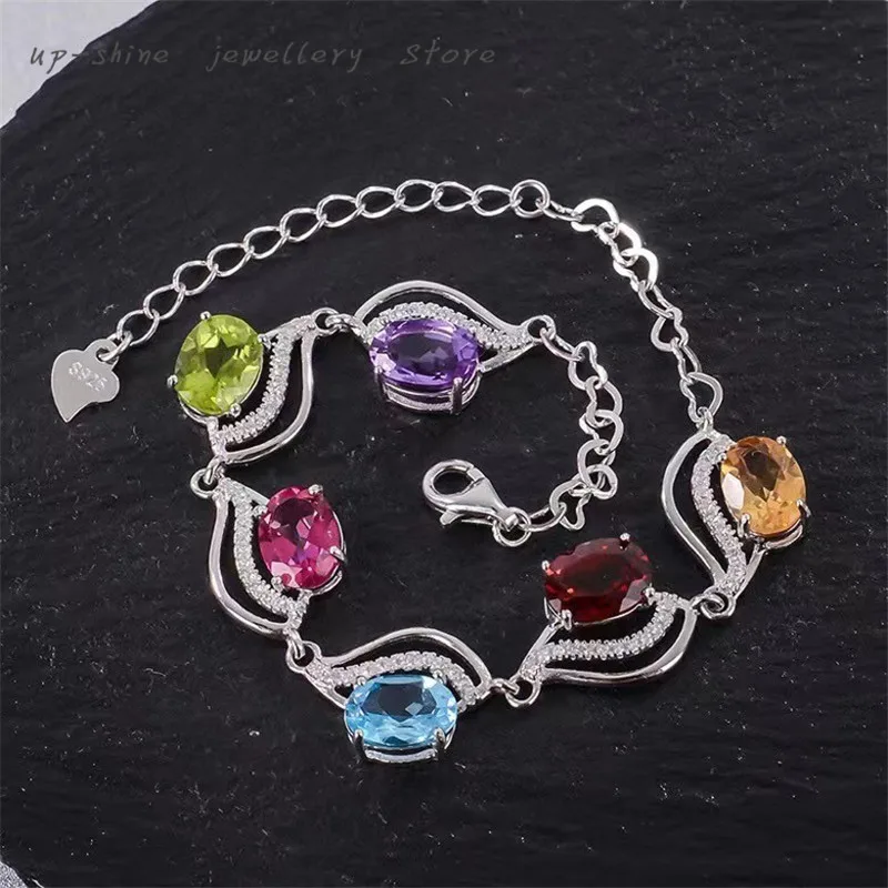 Новый браслет из натуральных драгоценных камней инкрустированный серебром 925