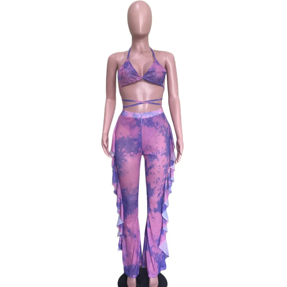 

Latest Design Summer Beach Sexy Bikini Party Dress Multicolor Transparent Lace Mesh Women Swimsuit Set Sexy Hot Spring Set Cheap