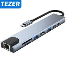8in1 Type C HUB Docking Station 8 Port Multi Splitter Adapter for Xiaomi Macbook PC Computer Notebook Laptop Accessories
