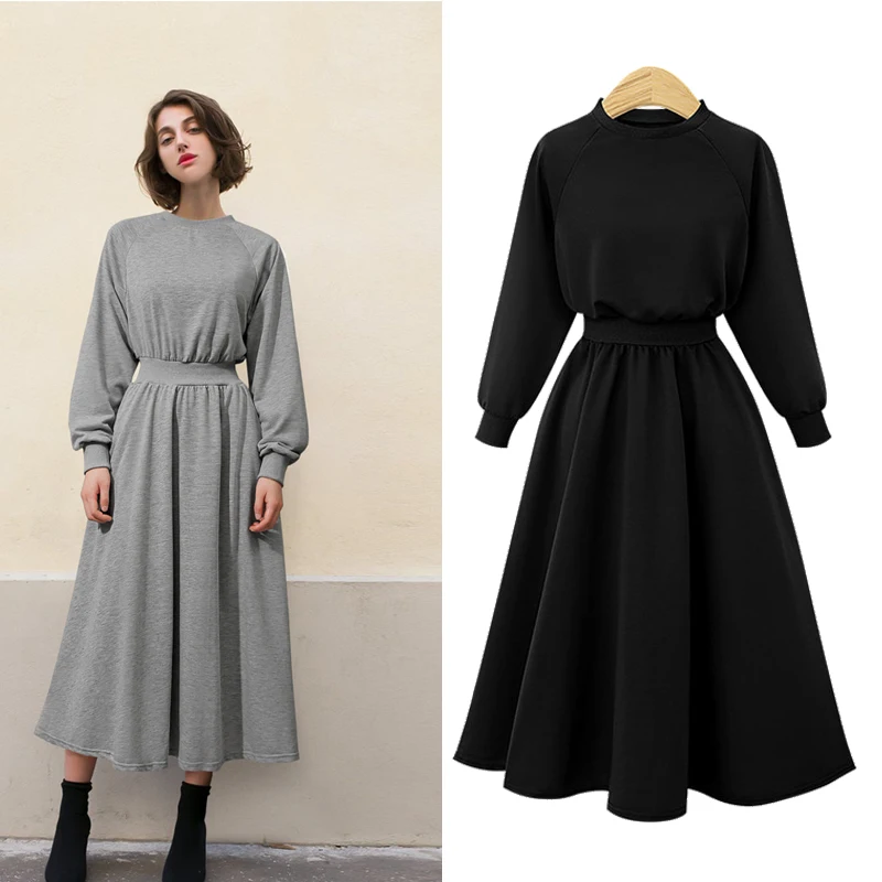 Женская одежда большого размера 5XL осенне зимнее платье с круглым вырезом и