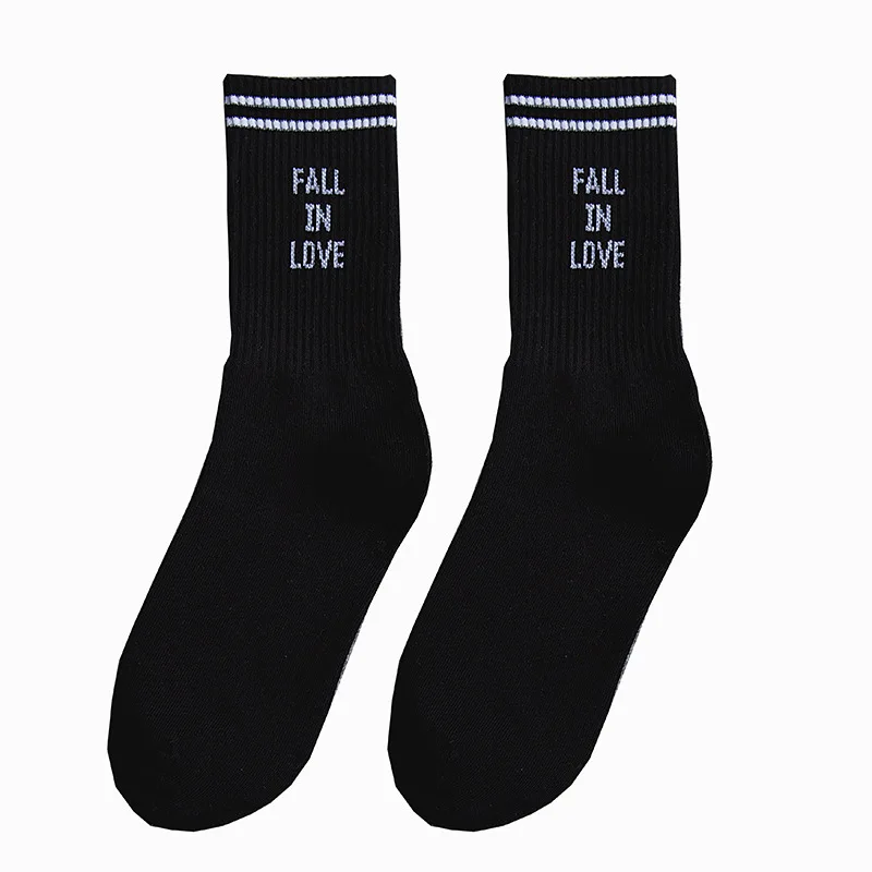 

"FALL IN LOVE" Letter Funny Socks Japanese Creative Harajuku White Socks Women Warm Personality Street Sokken Calcetines Mujer