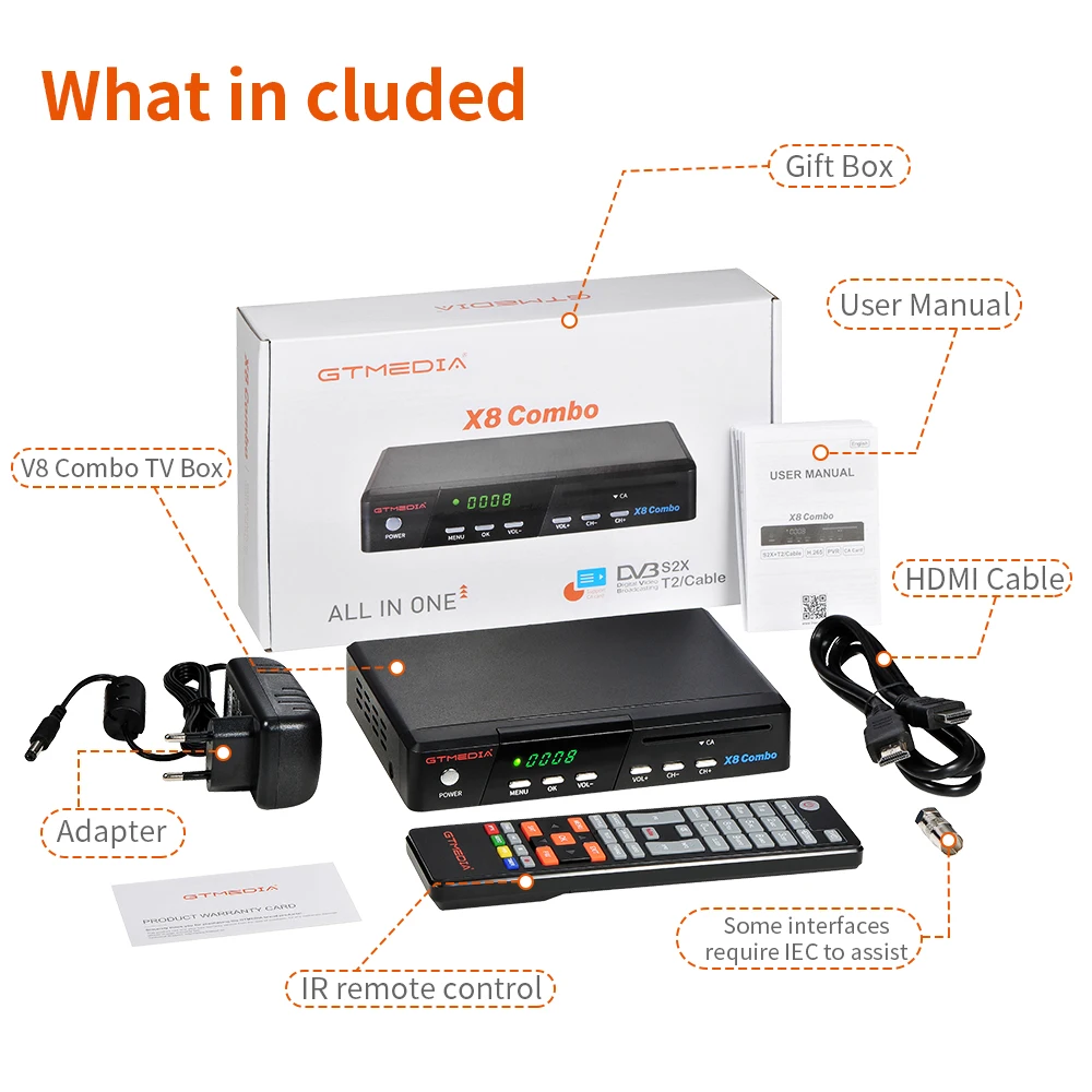 Digital satellite Decoder GTMEDIA X8 Combo DVB-T2 Terrestrial DVB-S2X TV Receiver H.265 10 bit Youtude 1080P Tuner Set top box |