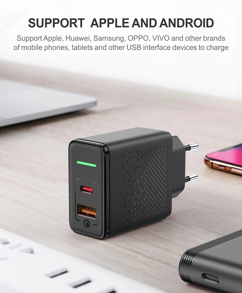 D Мощность 18 Вт USB питание PD быстрое зарядное устройство Быстрая зарядка 3,0 usb type C телефон адаптер ЕС Разъем для iPhone 8 X XS для samsung
