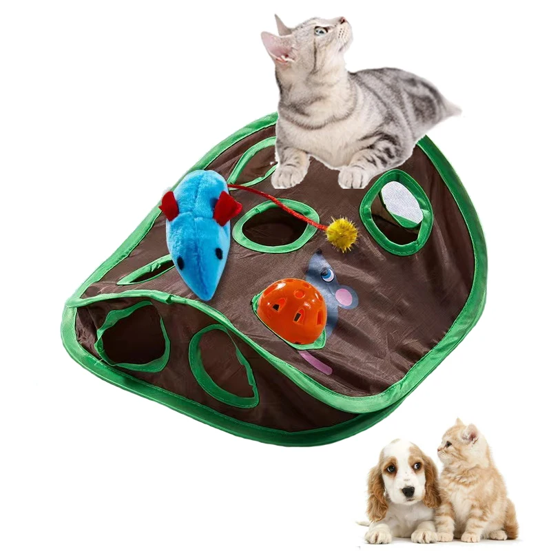 

Кошки-мышки для домашних животных игра интеллектуальная складная игрушка колокольчик палатка с 9 отверстиями мышь кошка игровой туннель де...