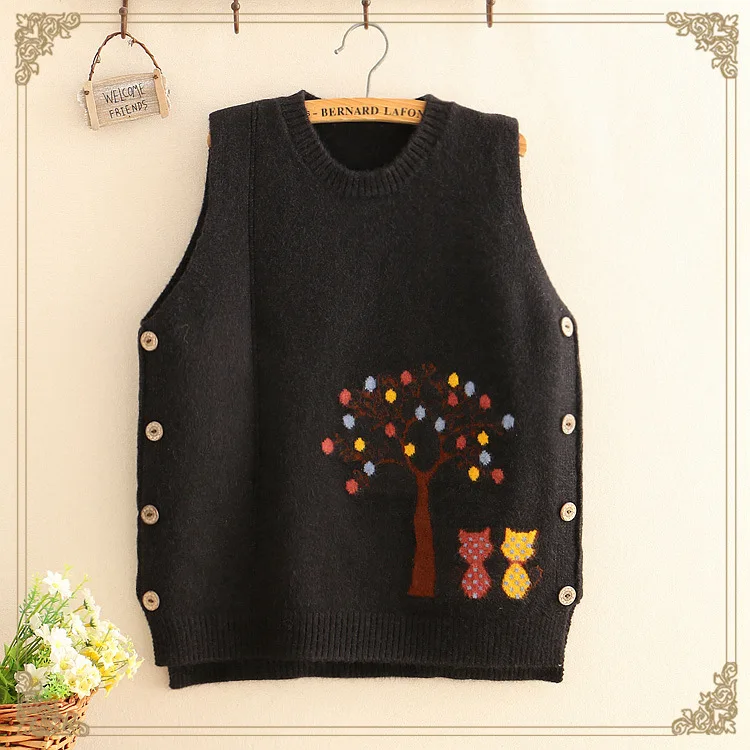 Ретро-свитер с круглым вырезом жилет женский свободный пуловер свитер 2019 весна и