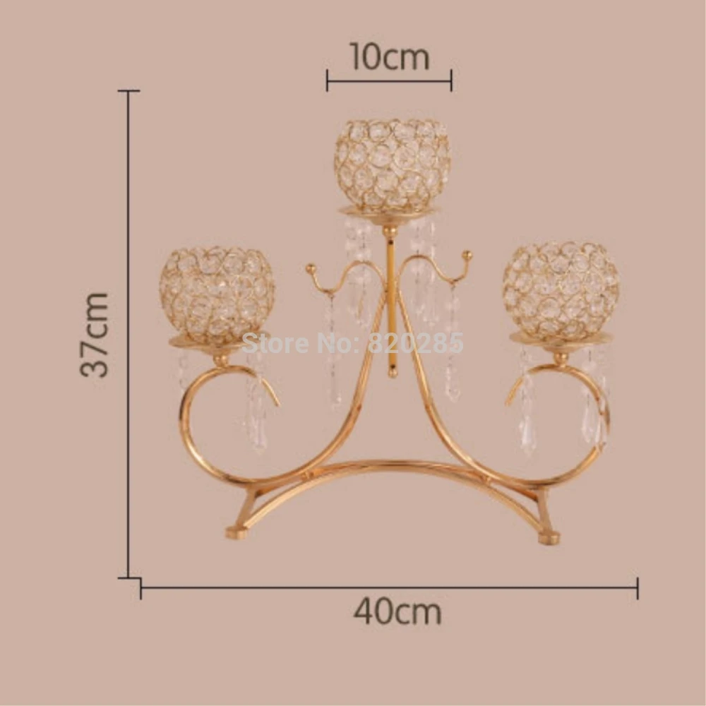 

Crystal Candle Holders Gold 3-arms Metal Candelabra With Pendants Candlestick Table Home Decoration For Wedding Centerpiece